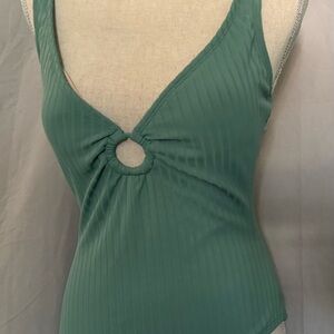 Kona Sol Olive Swimsuit with Ring Accent
